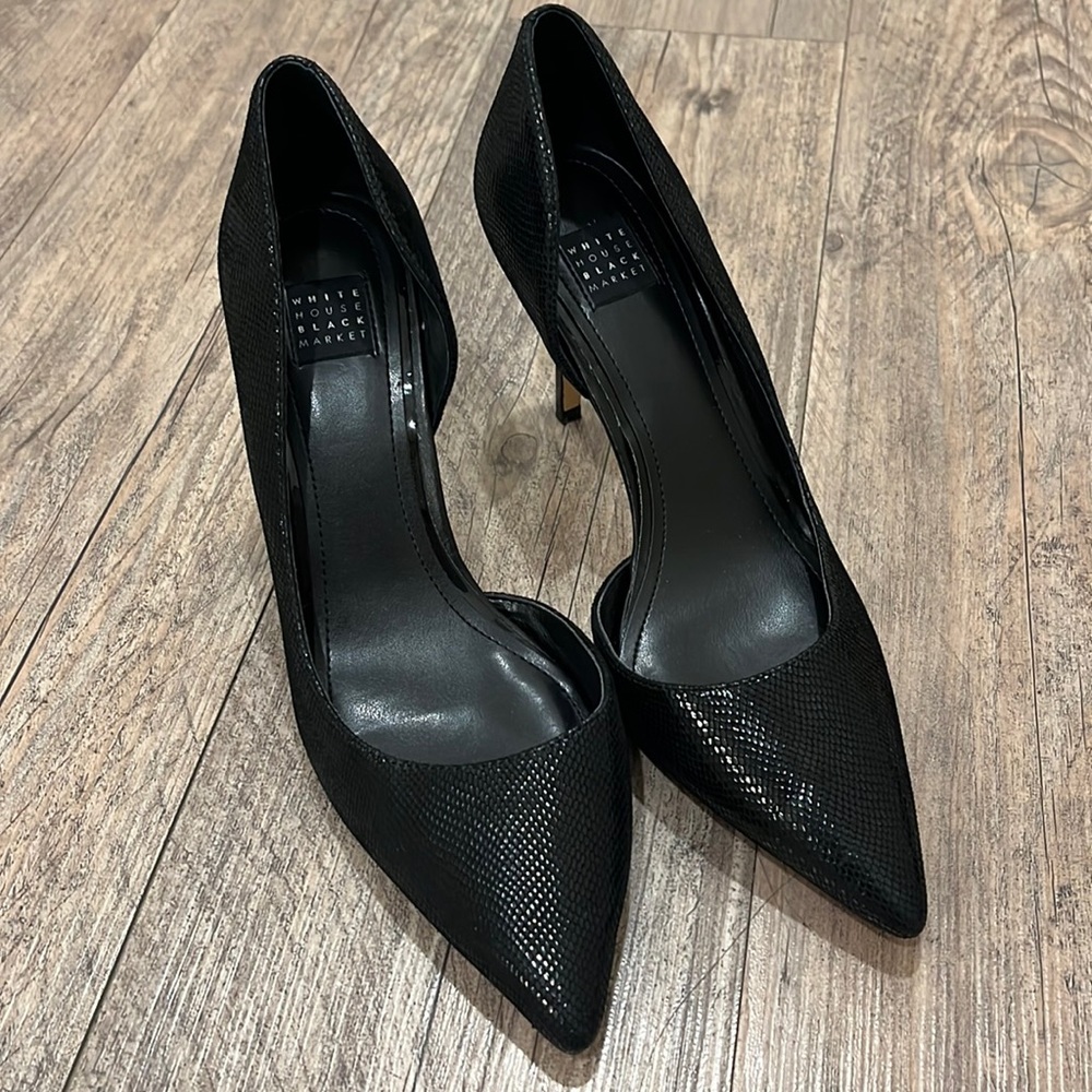 White House Black Market Stiletto Heels: Ella Black Micro Exotic